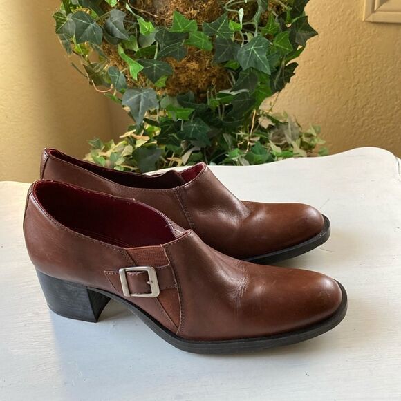 Naturalizer Brown Leather Block Heel Slip-On Loafers Women’s 8M - Picture 1 of 12